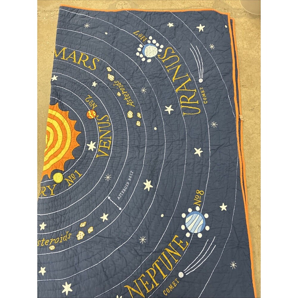 Land of Nod Solar System Quilt Twin Bed Space Planets Applique Astronomy STEM - Picture 7 of 13
